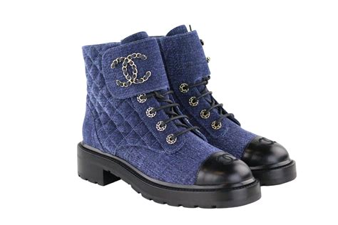 chanel biker boots women& 39|chanel denim combat boots.